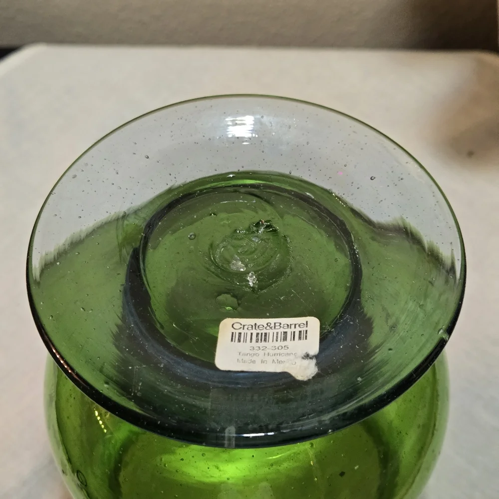 Elegant Green Vintage Crate And Barrel Blown Glass Vase/Hurricane.
